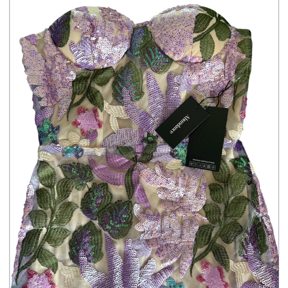 Bella Barnett Eugenia Flowers Sequins Strapless Mesh Dress Purple Size Small NWT - Picture 8 of 14